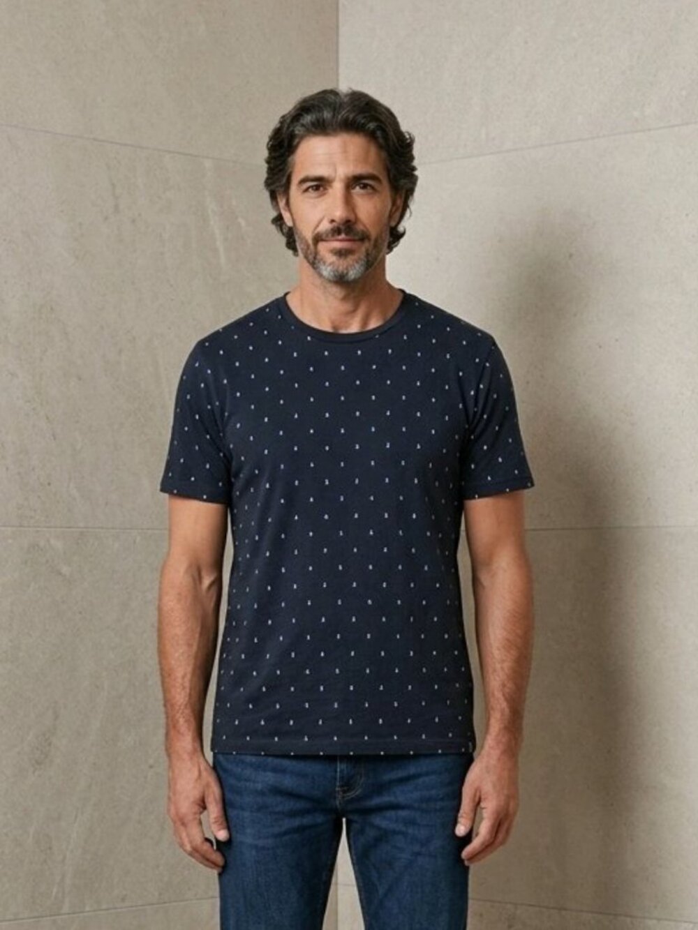 Scotch & Soda Men's Extra Large Navy Blue with Design Short Sleeve Crew neck Tee